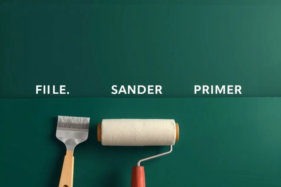 Outils de peinture disposés dans l'ordre des étapes du chantier
