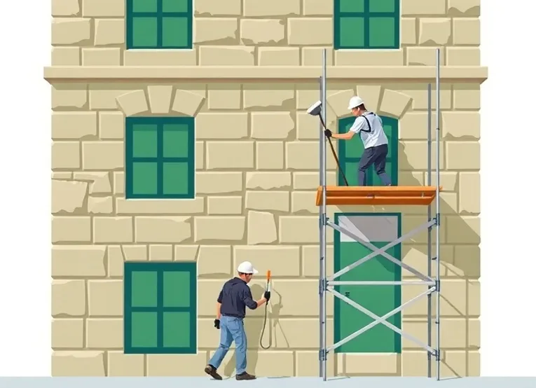 Ravalement de façade en pierre, nettoyage et application d'enduit